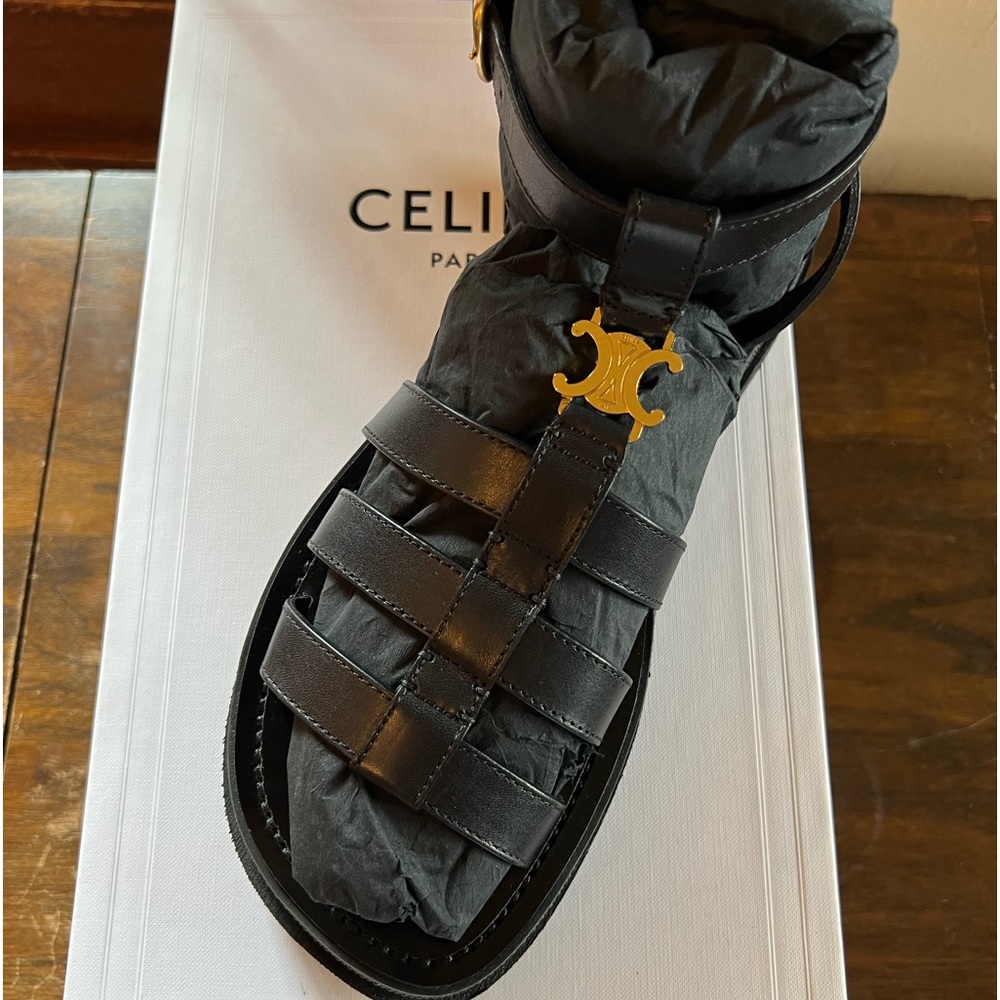 NEW CELINE TRIOMPHE Clea Chunky Gladiator Sandals BRAND NEW in Black and Gold 38
